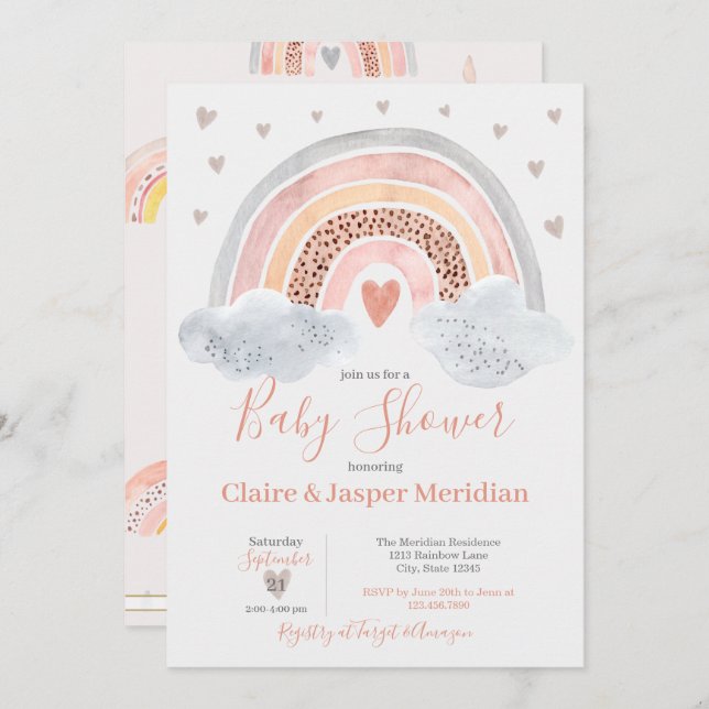 Boho Modern Rainbow Baby Shower Invitation (Front/Back)