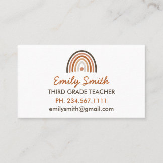 Boho Modern Rainbow Teacher Apple Business Card