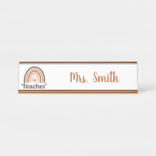 Boho Modern Rainbow Teacher Apple Desk Name Plate