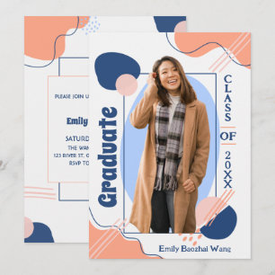 Boho Modern Retro Photo Graduation Invitation 