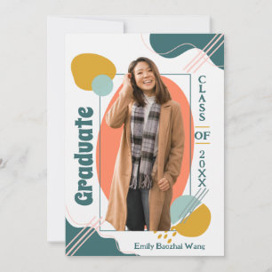 Boho Modern Retro Photo Graduation Invitation 