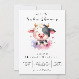 Boho Modern Rustic Cow Baby Shower Invitation
