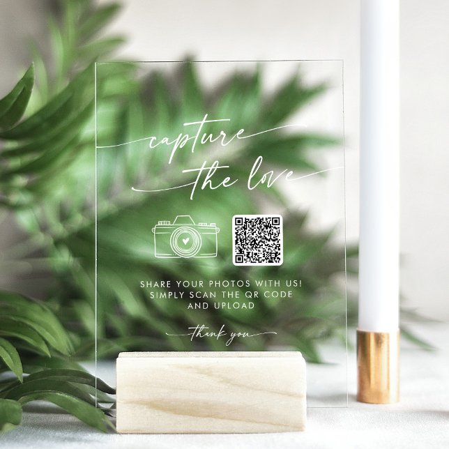 Boho Modern White Clear Capture the Love Wedding Acrylic Sign (Creator Uploaded)