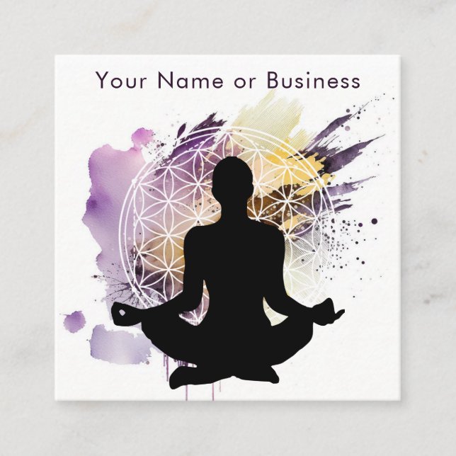 Boho Modern Yoga Flower of Life Sacred Geometry Square Business Card (Front)