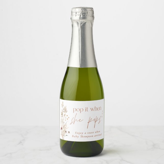 Boho Moderne Baby shower Floral Étiquette À Vins É (Devant)