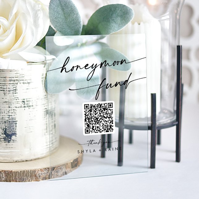 Boho Moderne clair acrylique Fonds Mariage lune de (Boho Modern Clear Acrylic Wedding Honeymoon Fund Acrylic Sign)