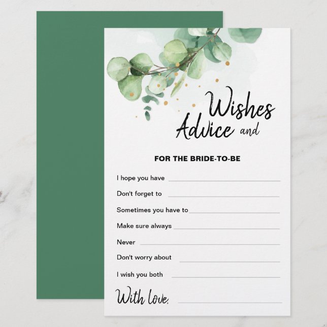 Boho Moderne Eucalyptus Mariage souhaite carte con (Devant / Derrière)