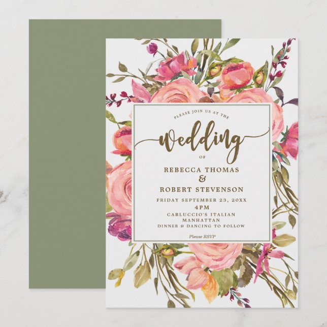 boho moderne fleur sauvage faire-part de mariage g (Devant / Derrière)