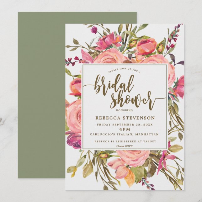 boho moderne fleur sauvage invitation douche nupti (Devant / Derrière)