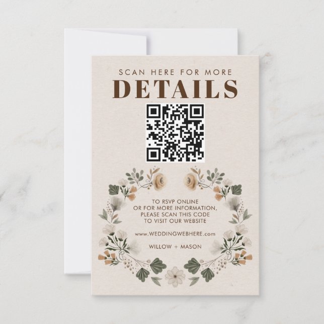 Boho moderne mariage folklorique RSVP détails QR C (Devant)