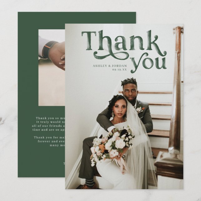 Boho moderne simple | Mariage photo Merci (Devant / Derrière)