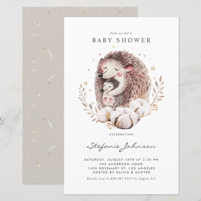Boho Mom and Baby Hedgehog Baby Shower Invitation (Front/Back)