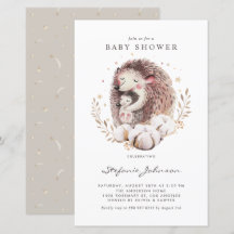 Boho Mom and Baby Hedgehog Baby Shower Invitation