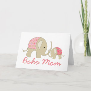 Boho Mom, Pink Elephant Card