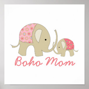 Boho Mom, Pink Elephant Poster
