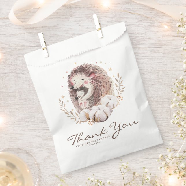 Boho Mommy and Baby Hedgehog Baby Shower Thank You Favour Bag (Clipped)
