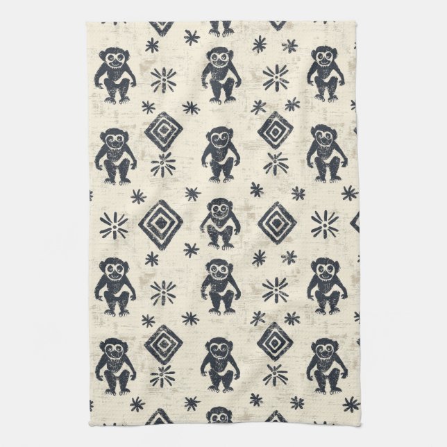 Boho Monkey Jungle Safari Pattern (2) Kitchen Towel (Vertical)