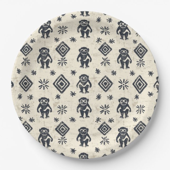 Boho Monkey Jungle Safari Pattern (2) Paper Plate (Front)