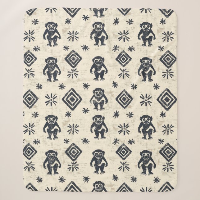 Boho Monkey Jungle Safari Pattern (2) Sherpa Blanket (Front)
