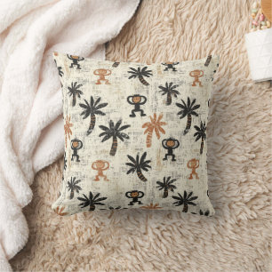 Boho Monkey Jungle Safari Pattern Throw Pillow