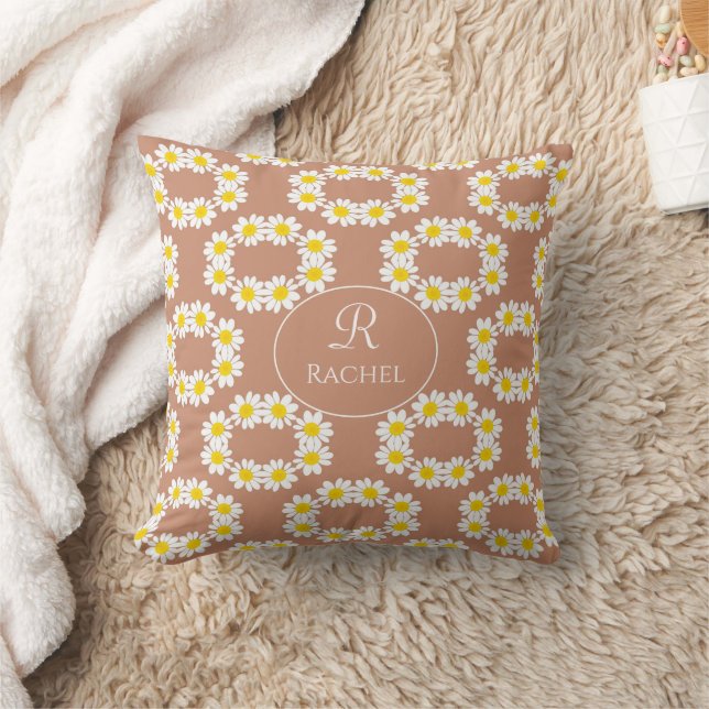 Boho Monogram Terracotta Throw Pillow (Blanket)