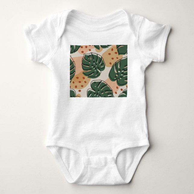 Boho monstera: abstract tropical pattern baby bodysuit (Front)