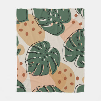 Boho monstera: abstract tropical pattern fleece blanket