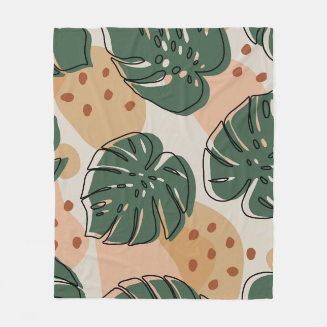 Boho monstera: abstract tropical pattern fleece blanket (Front)