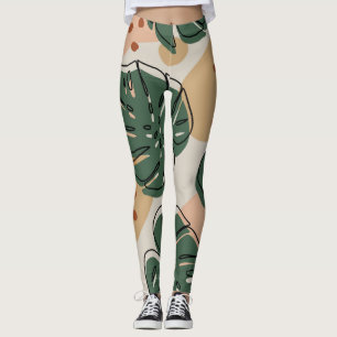 Boho monstera: abstract tropical pattern leggings