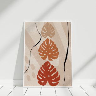 Boho Monstera Line Art Abstract Wall Art Poster