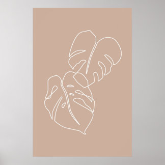 Boho monstera outline drawing. Aesthetic tropical Poster