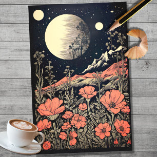 Boho Moon and Flowers 4 Decoupage Paper