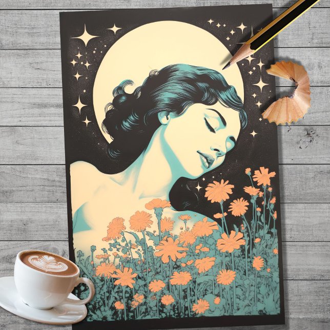 Boho Moon and Flowers 5 Decoupage Paper (Creator Uploaded)