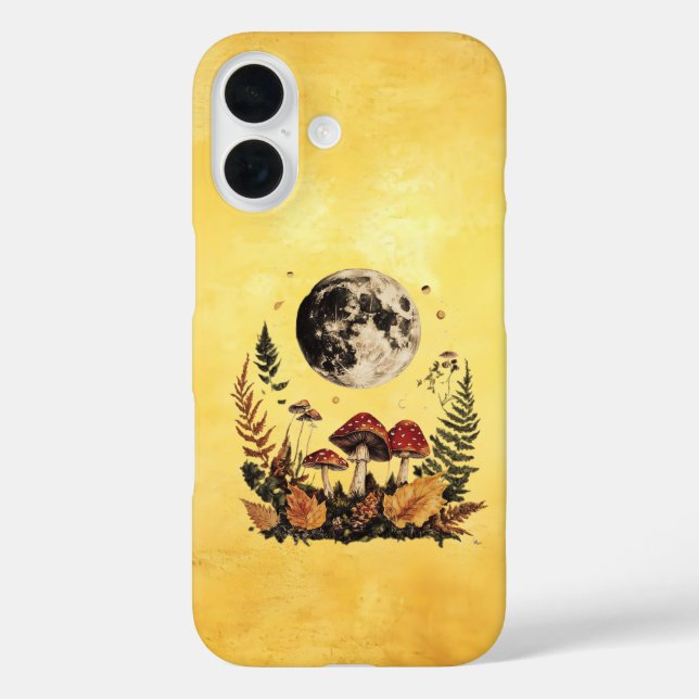 Boho Moon and Mushrooms iPhone 16 case (Back)