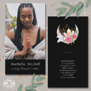 Boho Moon Crystals Feathers Flower Vertical Photo Business Card