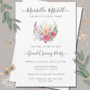 Boho Moon Crystals Feathers Flowers Business Event Invitation