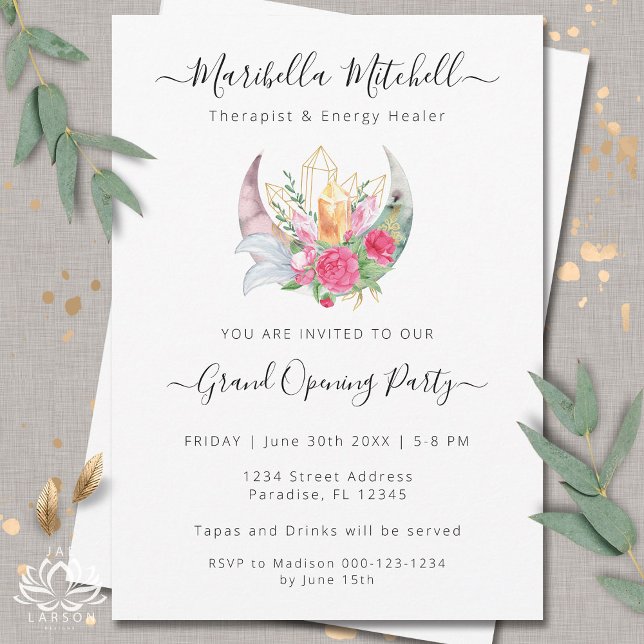 Boho Moon Crystals Feathers Flowers Business Event Invitation (Creator Uploaded)