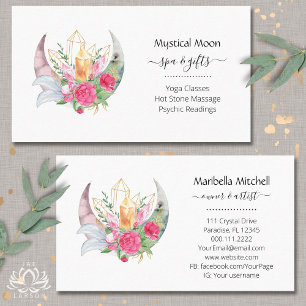 Boho Moon Crystals Feathers Flowers Horizontal Bus Business Card