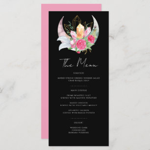 Boho Moon Crystals Feathers Pink Flowers Wedding Menu