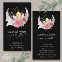 Boho Moon Crystals Plumes Fleurs Carte de visite