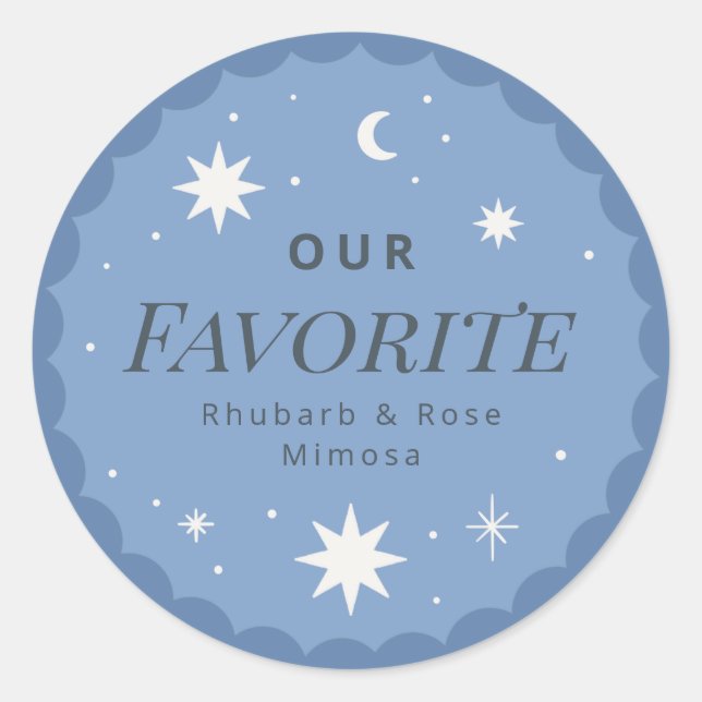 Boho moon favourite drink wedding favour sticker (Front)