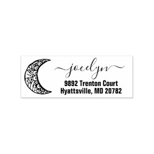 Boho Moon Hand Draw Return Address Rubber Stamp