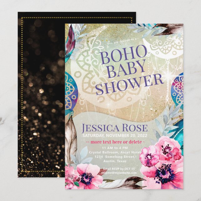 Boho Moon Mama Baby Shower Invitation (Front/Back)
