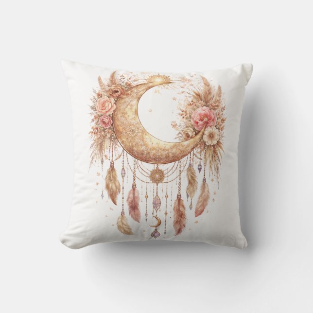 Boho Moon Mystical Vibe Throw Pillow (Front)