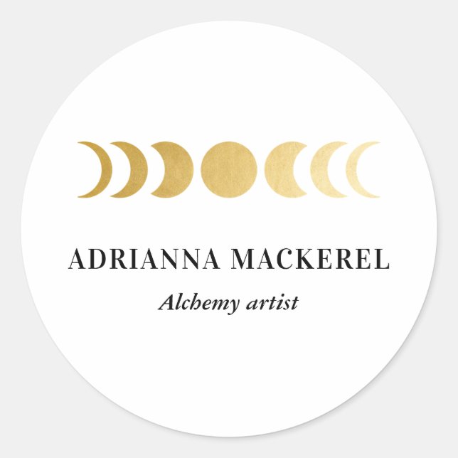Boho Moon Phase Faux Gold Foil Modern  Square Stic Classic Round Sticker (Front)