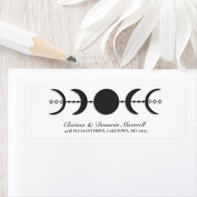 Boho Moon Phase Wiccan Return Address Label (Insitu)