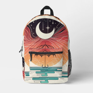 Boho Moon & Starry Rain art Printed Backpack