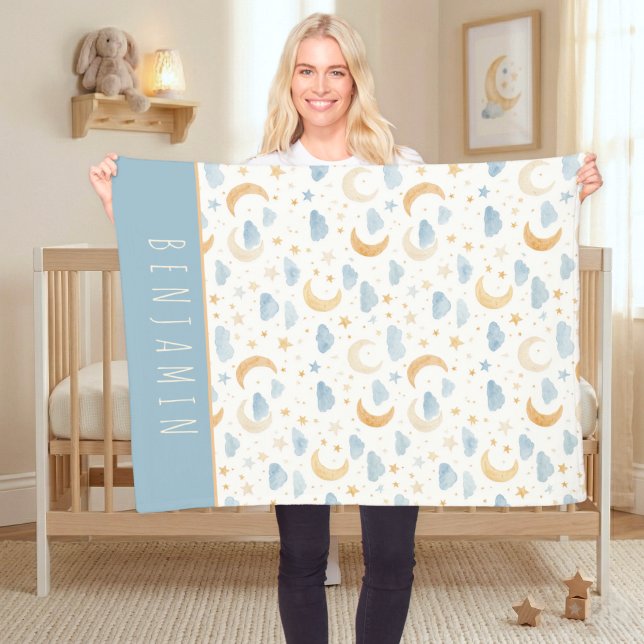 Boho Moon Stars Cloud Kids Monogram Fleece Blanket (Boho Moon Stars Cloud Kids Monogram Fleece Blanket)