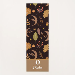 Boho Moon with autumn leaves monogrammed Yoga Mat