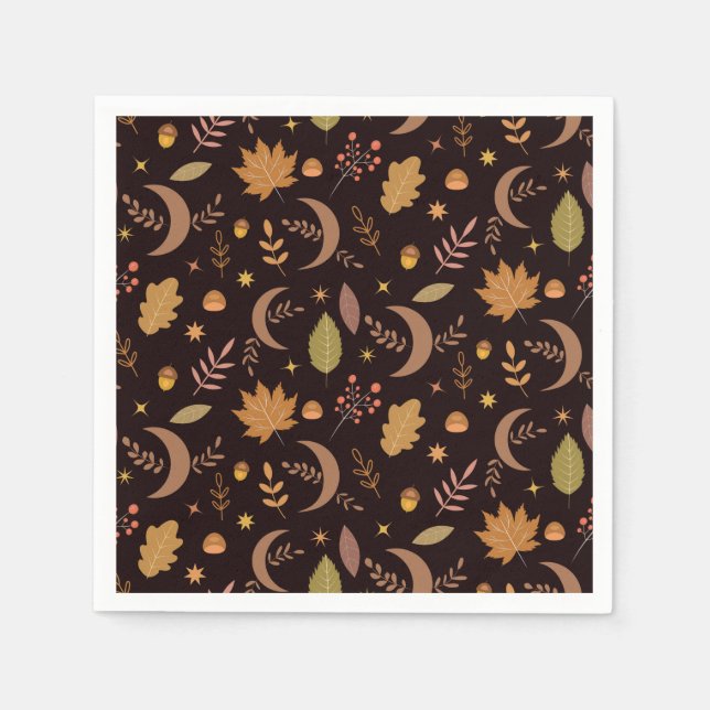 Boho Moon with autumn leaves pattern  Napkin (Front)